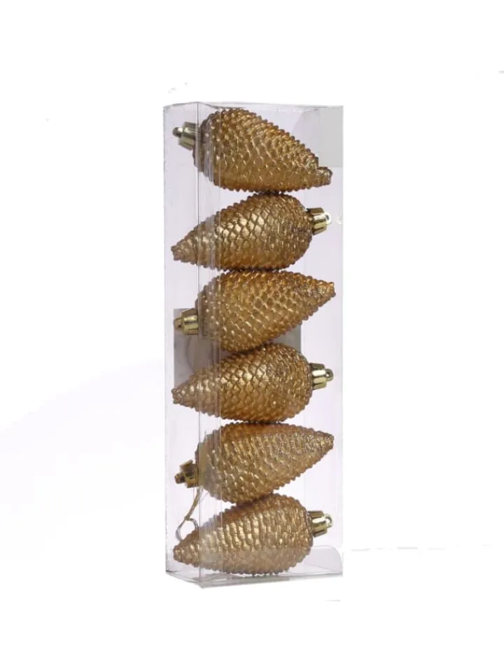MARELIDA Weihnachtsschmuck<6er Set Baumschmuck Tannenzapfen bruchfest glitzernd in gold