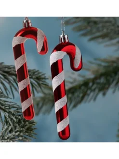 MARELIDA Weihnachtsschmuck<2er Set Baumschmuck Zuckerstange bruchfest in rot, weiß