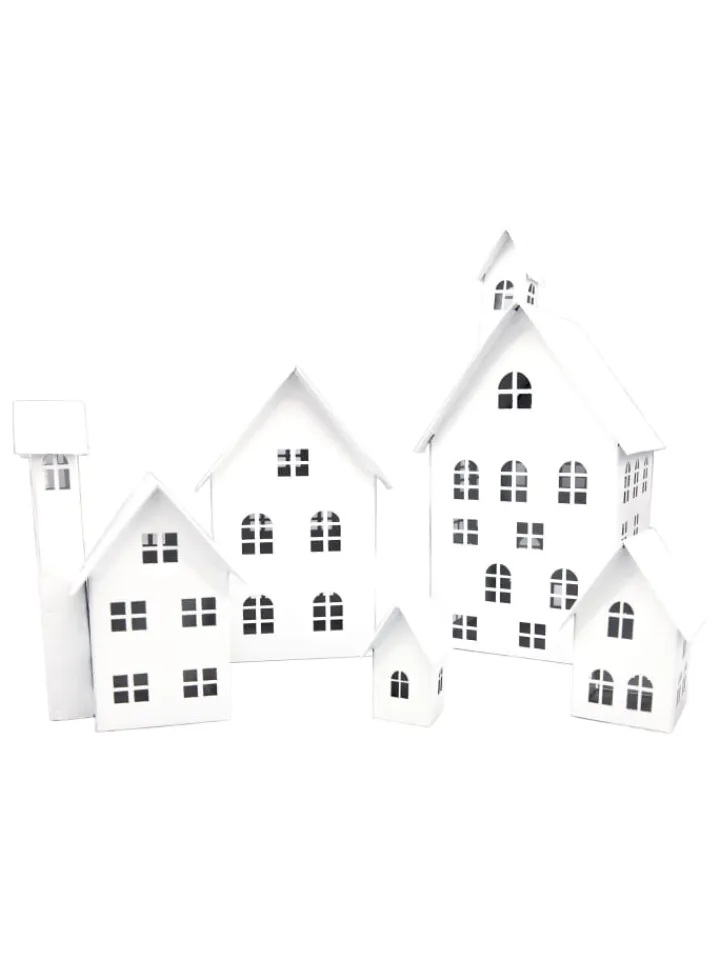 UNUS Gartendekoration<5er Set Deko Häuser Metall in Weiß