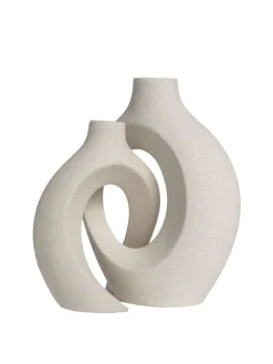 Intirilife Kerzen, Vasen & Mehr<2er Set Deko Vase Keramik mit Loch für Pampasgras Trockenblumen Blumen in Weiß