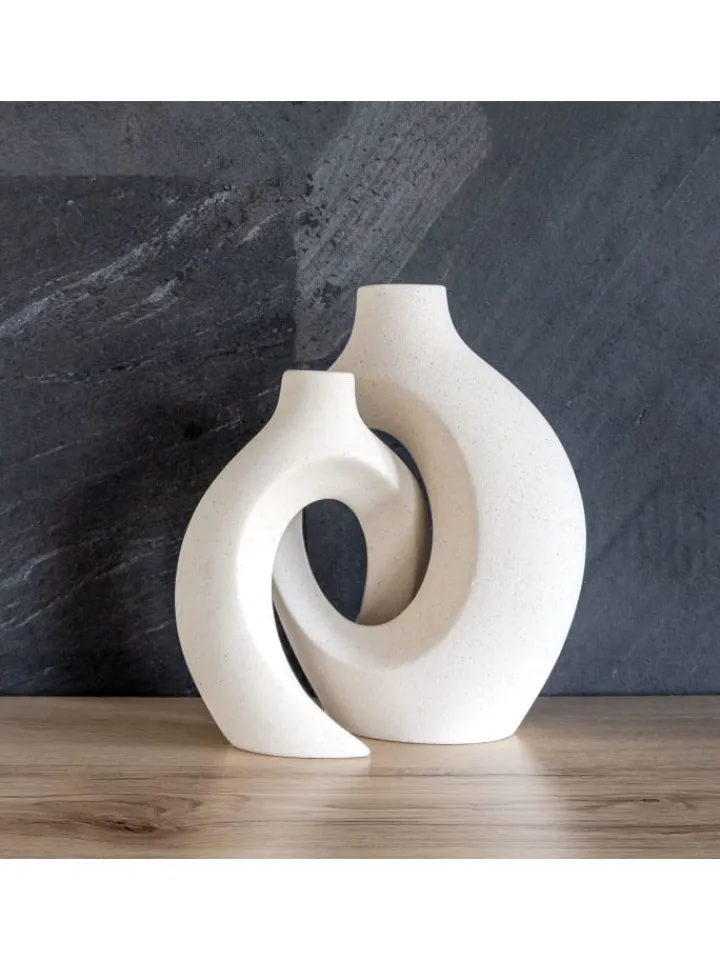Intirilife Kerzen, Vasen & Mehr<2er Set Deko Vase Keramik mit Loch für Pampasgras Trockenblumen Blumen in Weiß