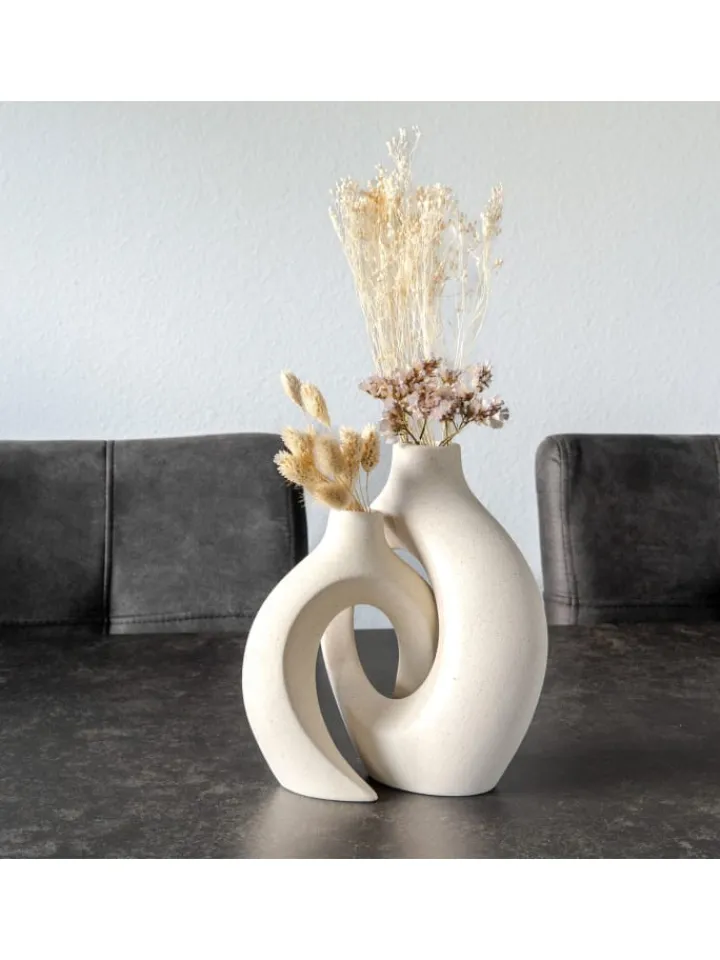 Intirilife Kerzen, Vasen & Mehr<2er Set Deko Vase Keramik mit Loch für Pampasgras Trockenblumen Blumen in Weiß