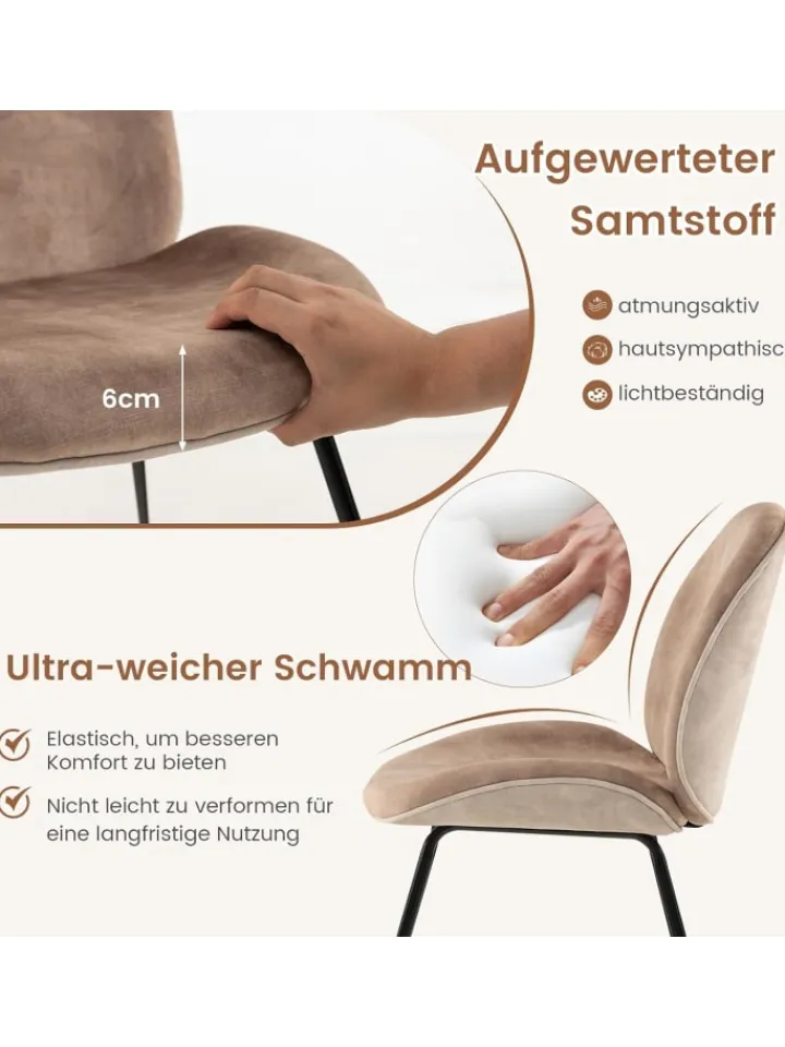COSTWAY Sitzmöbel<2er Set Esszimmerstühle in Hellbraun