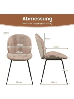 COSTWAY Sitzmöbel<2er Set Esszimmerstühle in Hellbraun