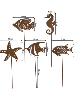 UNUS Gartendekoration<5er Set Gartenstecker Rost Fische in Braun