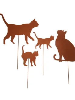 UNUS Gartendekoration<4er Set Gartenstecker Rost Katzen in Braun
