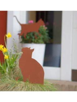 UNUS Gartendekoration<4er Set Gartenstecker Rost Katzen in Braun