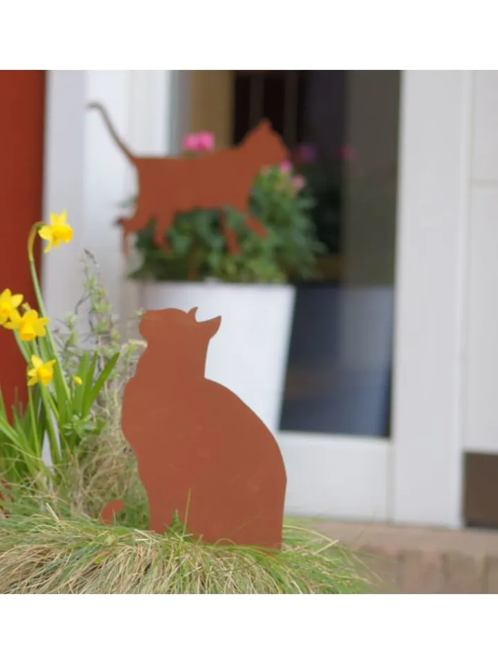 UNUS Gartendekoration<4er Set Gartenstecker Rost Katzen in Braun