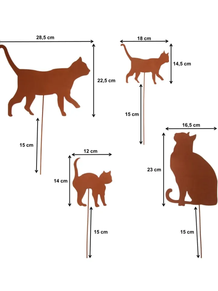 UNUS Gartendekoration<4er Set Gartenstecker Rost Katzen in Braun