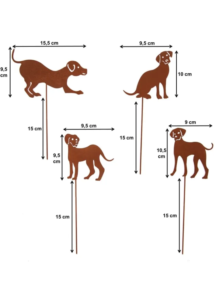 UNUS Gartendekoration<4er Set Gartenstecker Rost Hunde in Braun