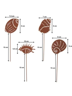 UNUS Gartendekoration<4er Set Gartenstecker Rost Muscheln in Braun