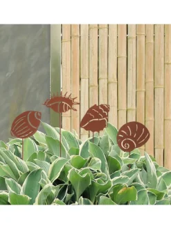 UNUS Gartendekoration<4er Set Gartenstecker Rost Muscheln in Braun