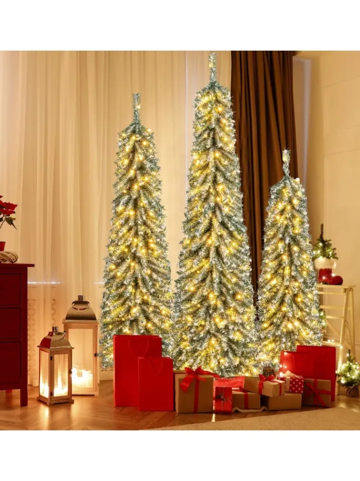 COSTWAY Künstliche Weihnachtsbäume<3er Set LED Weihnachtsbaum Künstlich 120+150+180cm in Grün