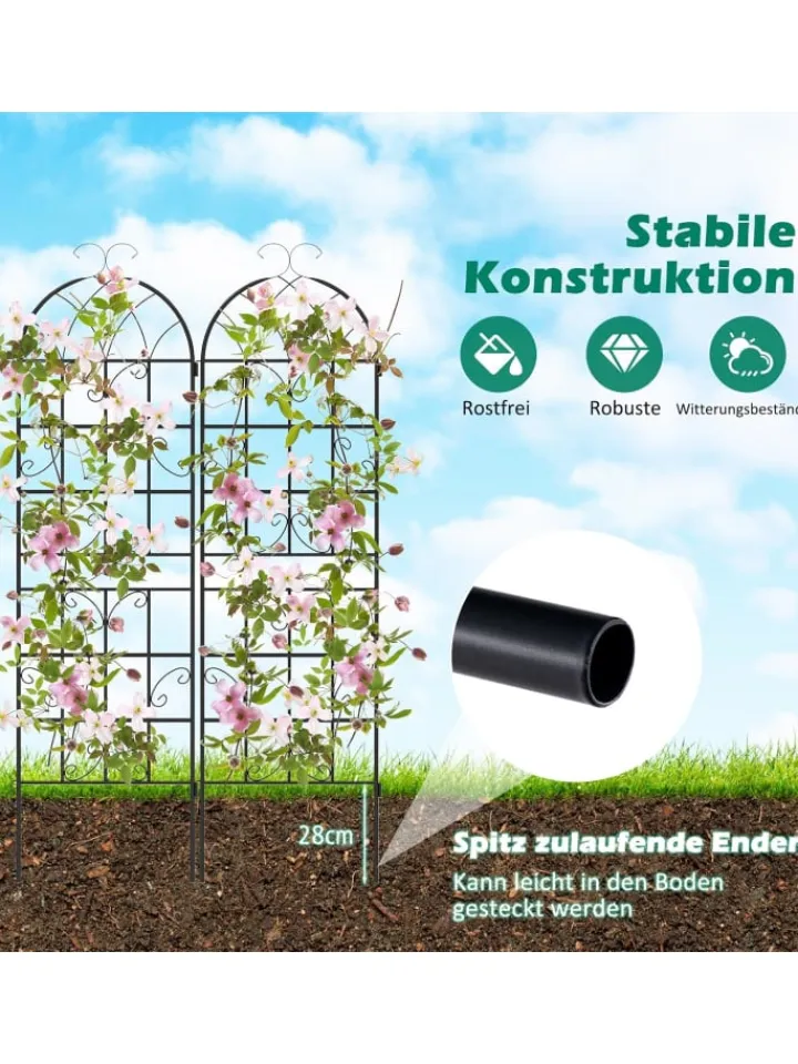 COSTWAY Pflanzen & Zubehör<2er Set Rankgitter Metall 180x50cm in Schwarz