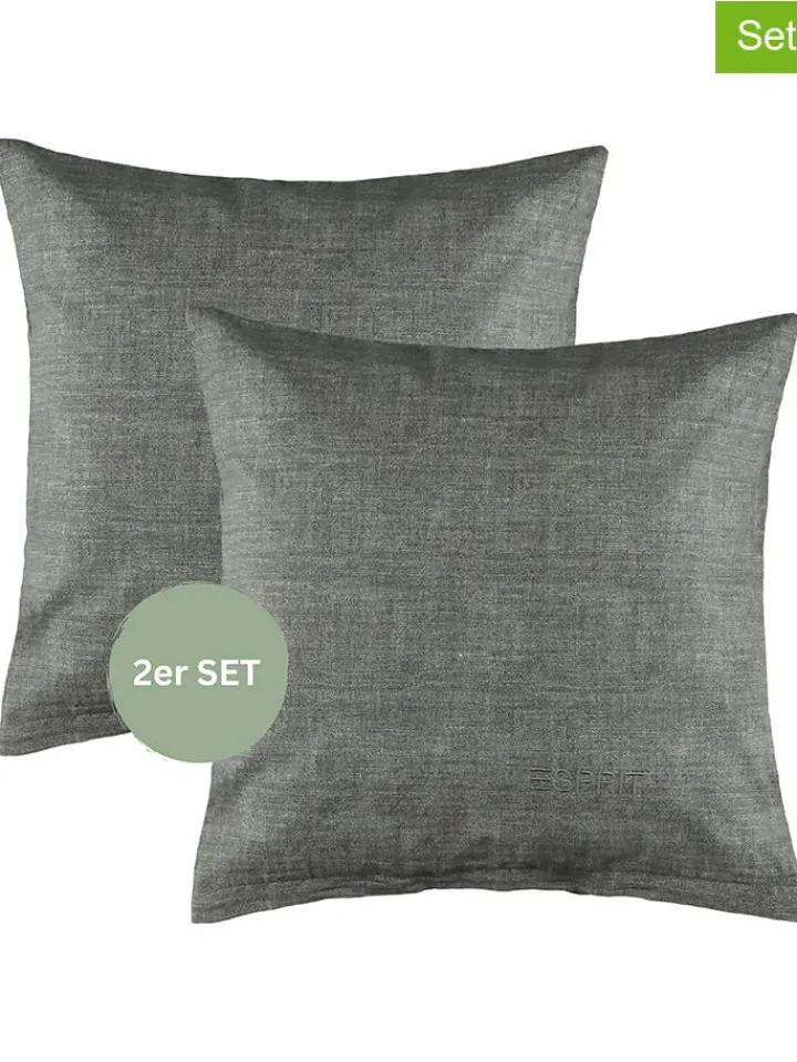 ESPRIT Kissen & Kissenhüllen<2er- Set: Renforcé-Kissenhüllen "E-Harp" in Anthrazit