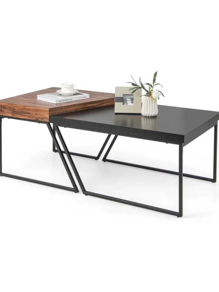 COSTWAY Tische<2er Set Satztisch in Schwarz