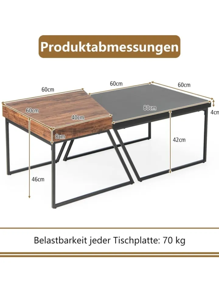 COSTWAY Tische<2er Set Satztisch in Schwarz