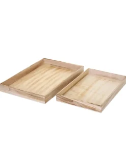 MCW Dekoschalen<2er Set Serviertablett im Shabby-Look, Naturbraun