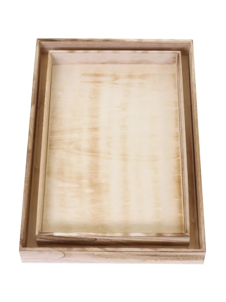 MCW Dekoschalen<2er Set Serviertablett im Shabby-Look, Naturbraun