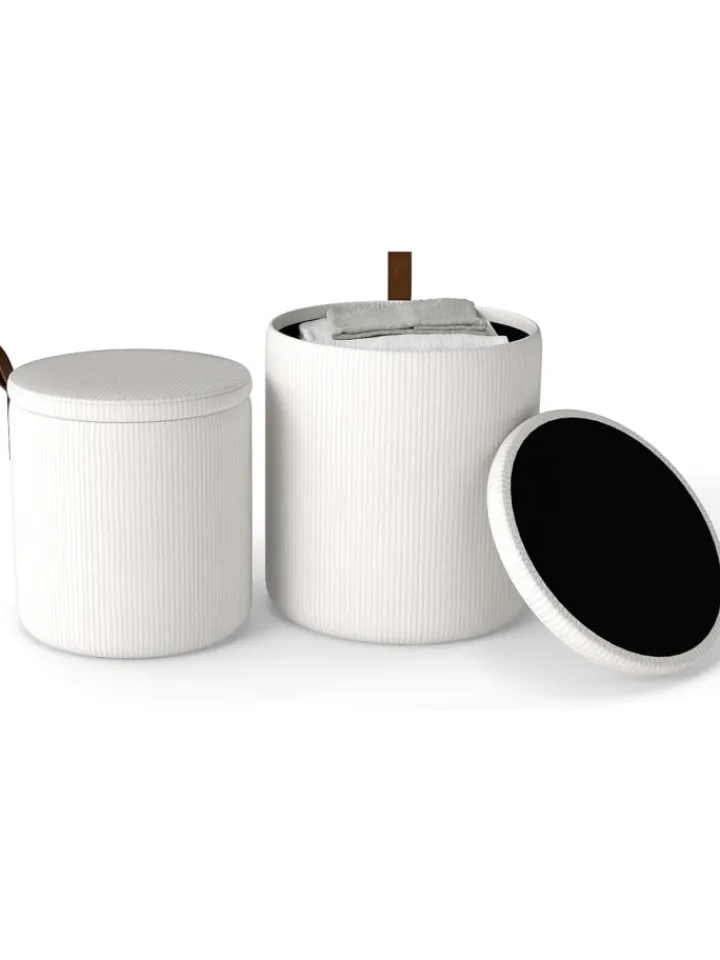 COSTWAY Sitzmöbel<2er Set Sitzhocker mit Stauraum 25L / 40L in Beige