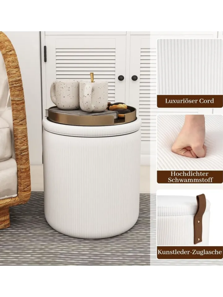 COSTWAY Sitzmöbel<2er Set Sitzhocker mit Stauraum 25L / 40L in Beige