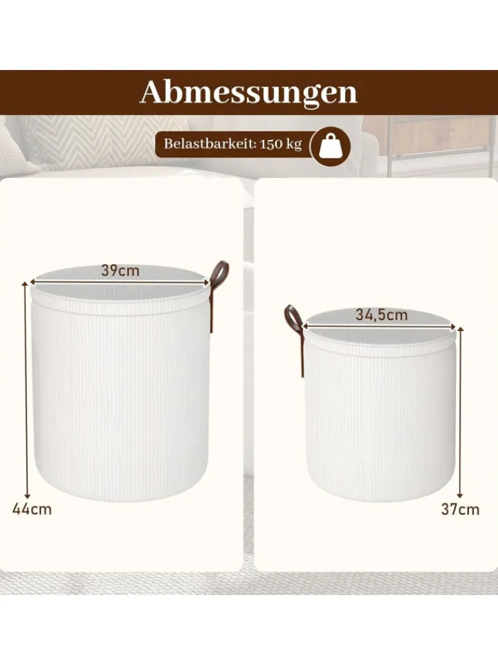COSTWAY Sitzmöbel<2er Set Sitzhocker mit Stauraum 25L / 40L in Beige