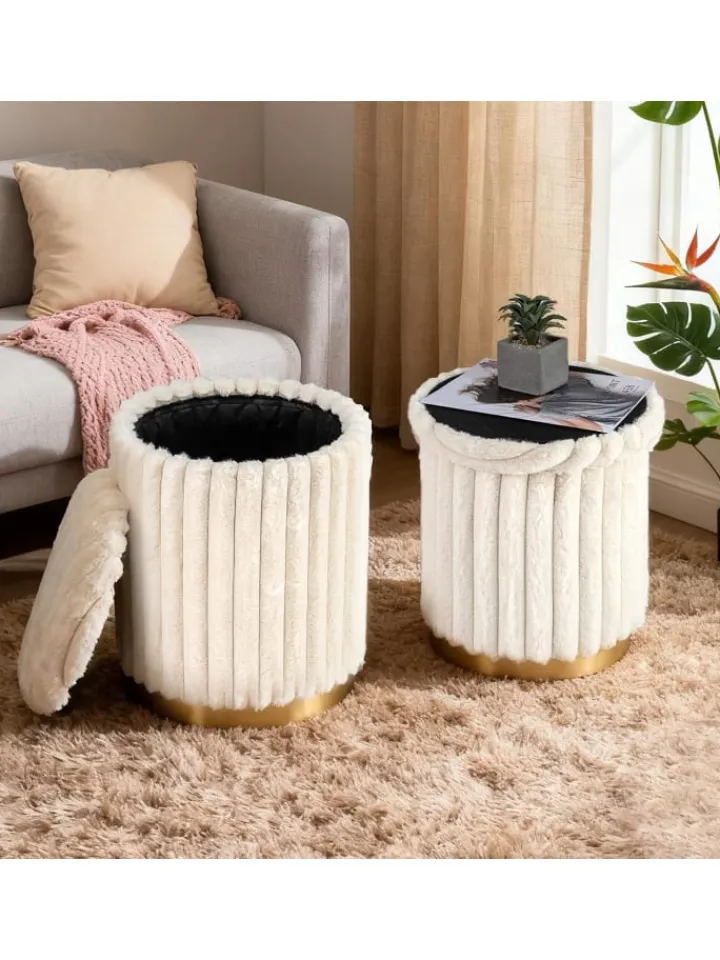 COSTWAY Sitzmöbel<2er Set Sitzhocker mit Stauraum 21L + 32L in Weiß