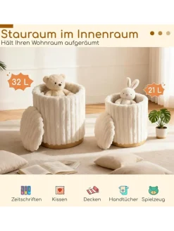 COSTWAY Sitzmöbel<2er Set Sitzhocker mit Stauraum 21L + 32L in Weiß