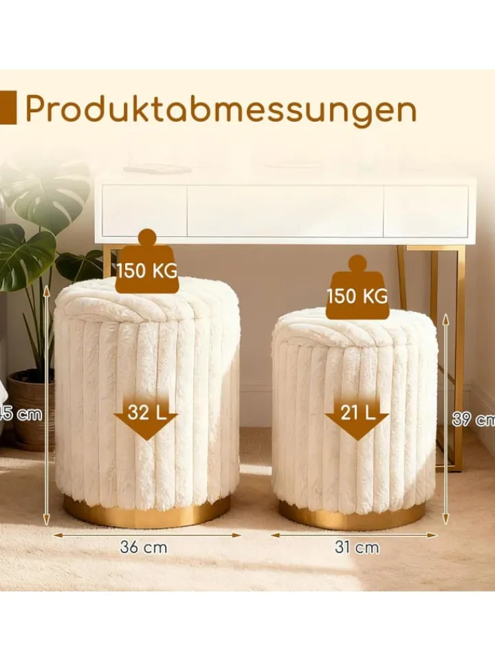 COSTWAY Sitzmöbel<2er Set Sitzhocker mit Stauraum 21L + 32L in Weiß