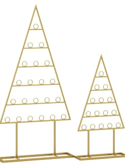 COSTWAY Künstliche Weihnachtsbäume<2er Set Weihnachtsbaum Kartenhalter 76 + 112,5 cm in Gold