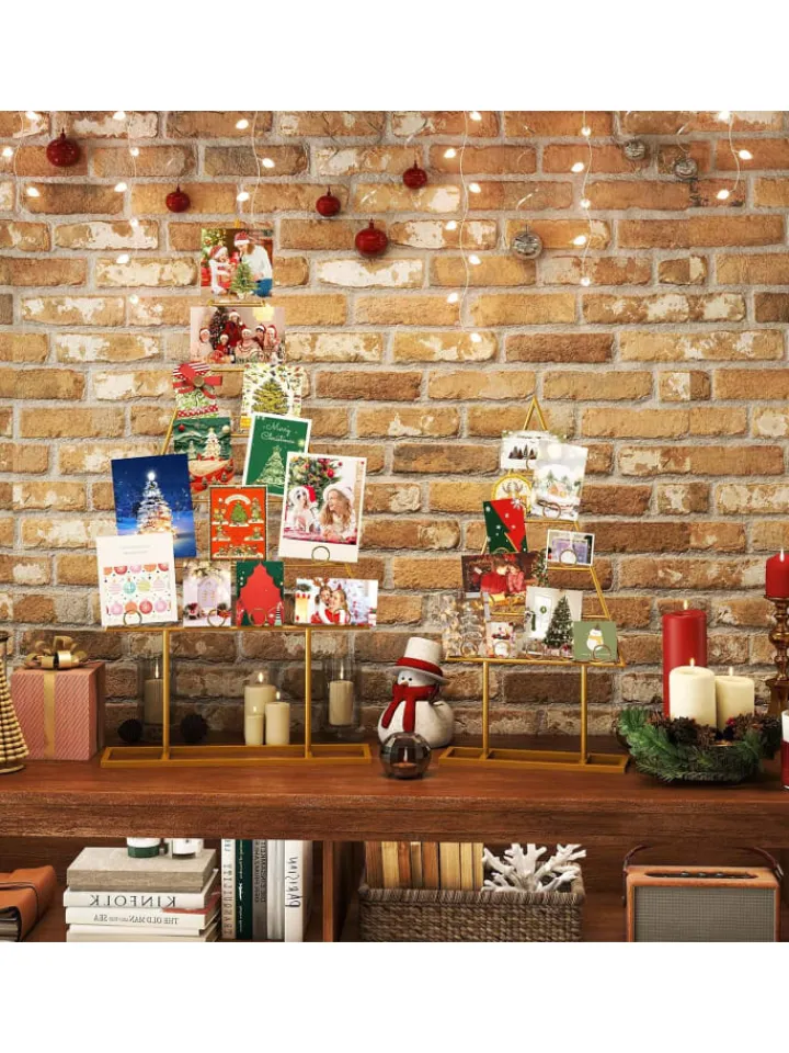 COSTWAY Künstliche Weihnachtsbäume<2er Set Weihnachtsbaum Kartenhalter 76 + 112,5 cm in Gold