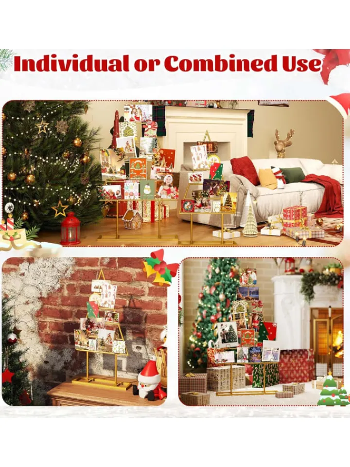COSTWAY Künstliche Weihnachtsbäume<2er Set Weihnachtsbaum Kartenhalter 76 + 112,5 cm in Gold