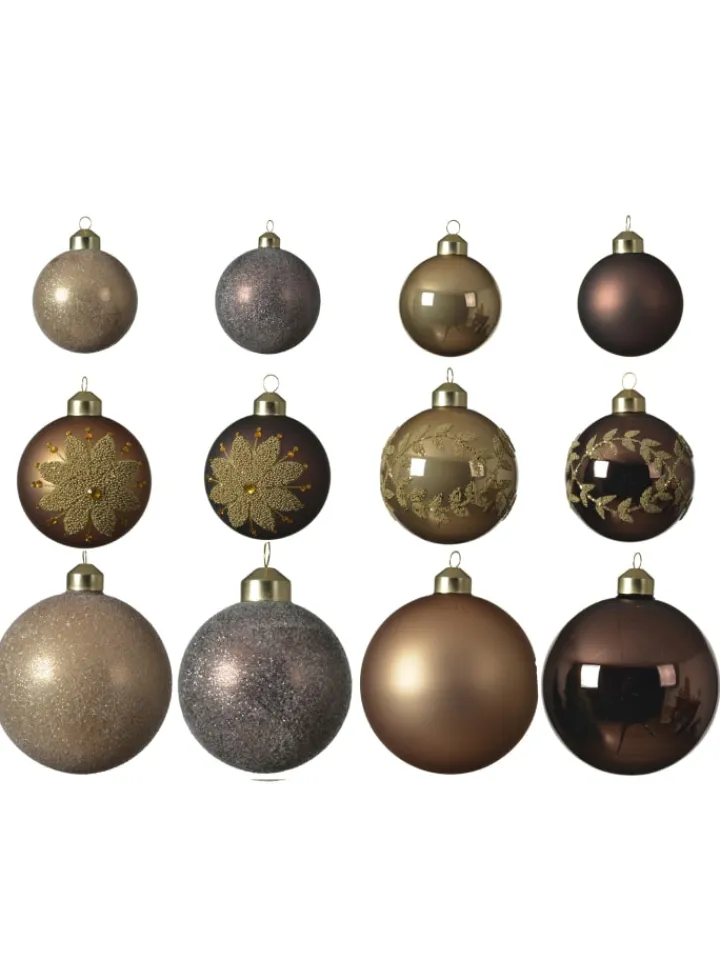 MARELIDA Weihnachtsschmuck<12er Set Weihnachtskugeln Glas 3 Größen in braun