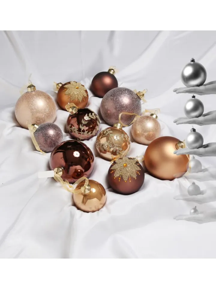 MARELIDA Weihnachtsschmuck<12er Set Weihnachtskugeln Glas 3 Größen in braun