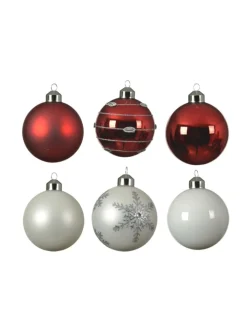 MARELIDA Weihnachtsschmuck<6er Set Weihnachtskugeln Glas D: 8cm in rot, weiß