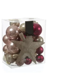MARELIDA Weihnachtsschmuck<33er Set Weihnachtskugeln mit Stern Baumspitze bruchfest pink, rosa