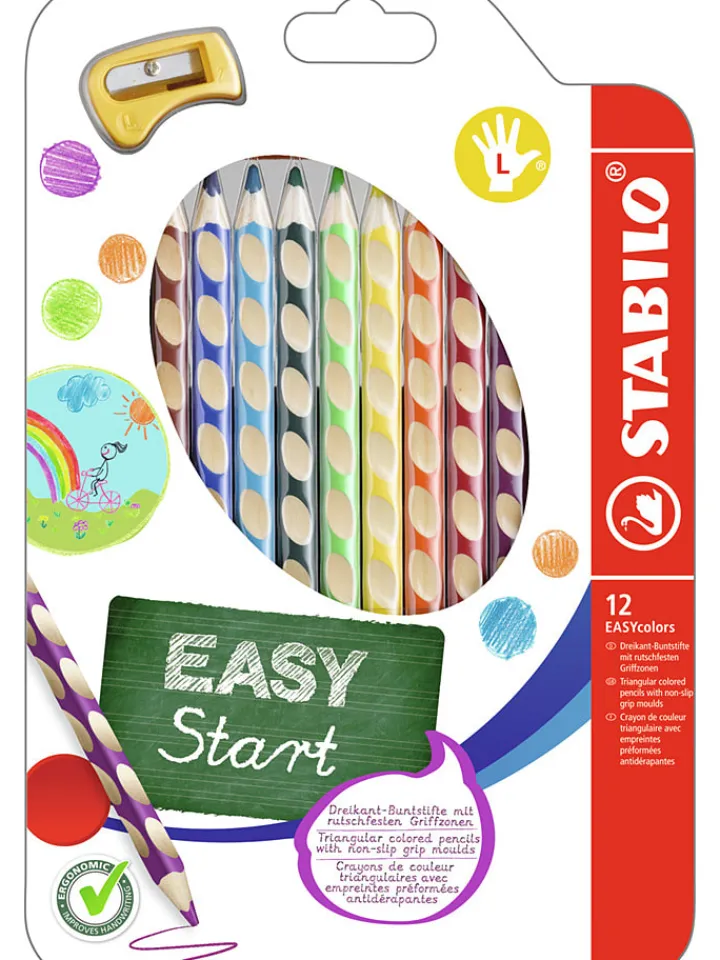 STABILO Büro- & Schulbedarf<Ergonomische Buntstifte - Linkshänder " EASYcolors" - 12 Stück+Spitzer