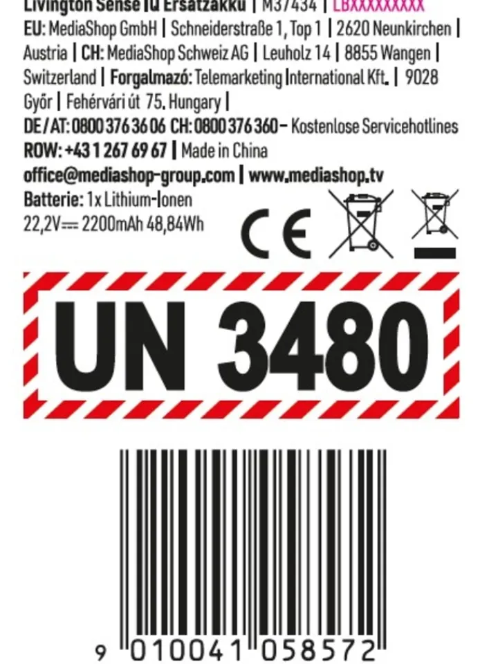 Livington Staubsauger<Ersatzakku 22,2V SenseIQ in Schwarz