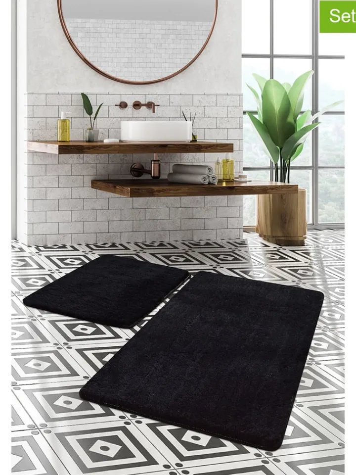 Colorful Cotton Badtextilien|Badtextilien<2er-Set: Badvorleger "Havai" in Schwarz