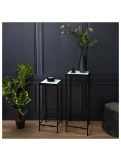 Rétro Chic Tische<2er-Set: Beistelltische "Felicity" in Schwarz/ Weiß - (B)34 x (H)90 x (T)34 cm