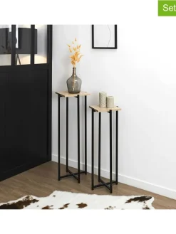 Rétro Chic Tische<2er-Set: Beistelltische in Schwarz/ Natur
