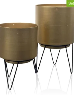 Rétro Chic Kerzen, Vasen & Mehr<2er-Set: Blumentöpfe in Gold/ Schwarz