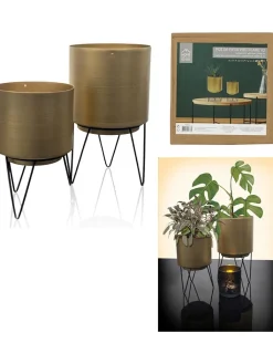 Rétro Chic Kerzen, Vasen & Mehr<2er-Set: Blumentöpfe in Gold/ Schwarz