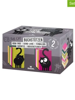 moses. Wohndekoration<2er-Set: Buchstützen ''Ed, the Cat'' in Schwarz - (B)10 x (H)16 x (T)10 cm