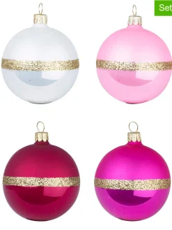 Overbeck and Friends Weihnachtsschmuck<12er-Set: Christbaumkugeln in Weiß/ Rosa/ Pink - Ø 7 cm
