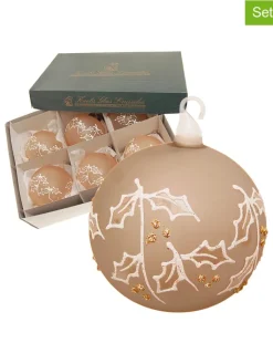 Krebs Glas Lauscha Weihnachtsschmuck<6er-Set: Christbaumkugeln "Stechpalme" in Hellbraun - Ø 8 cm