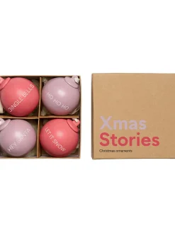 Design Letters Weihnachtsschmuck<4er-Set: Christbaumkugeln ''XMAS Stories'' in Pink/ Lila - Ø 4 cm