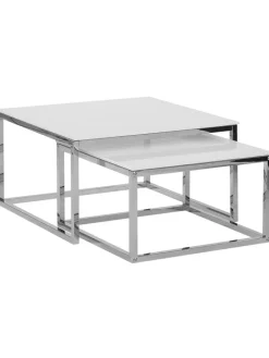 Beliani Tische<2er-Set Couchtisch BREA in Weiß/Silber