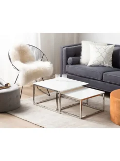 Beliani Tische<2er-Set Couchtisch BREA in Weiß/Silber