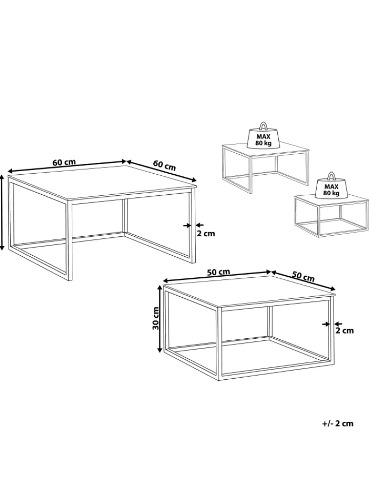 Beliani Tische<2er-Set Couchtisch BREA in Weiß/Silber